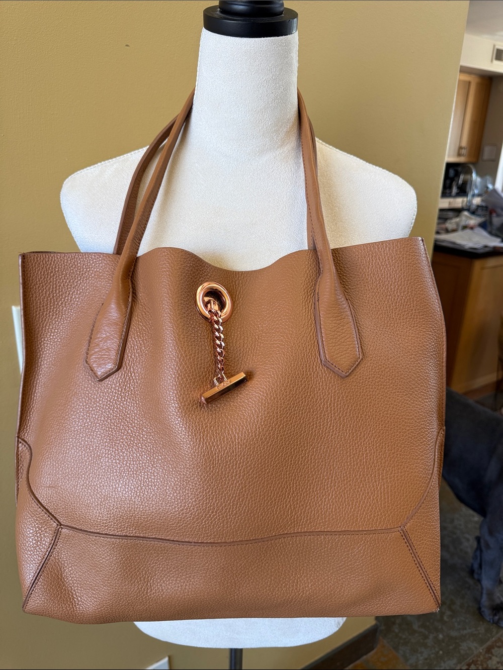 Botkier Waverly Cognac Pebbled large Leather Tote with Chain Toggle Accent